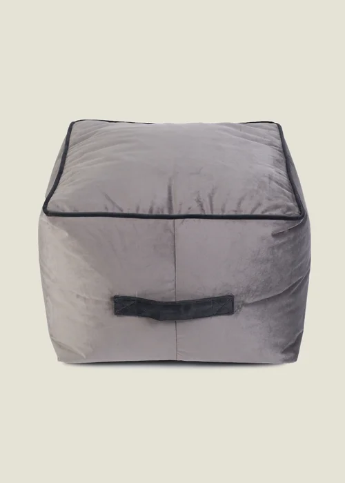 Kaikoo Grey Velvet Stool With Black Contrast Piping - One Size Image 1