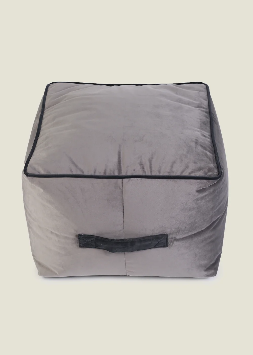 Kaikoo Grey Velvet Stool With Black Contrast Piping - One Size Image 2