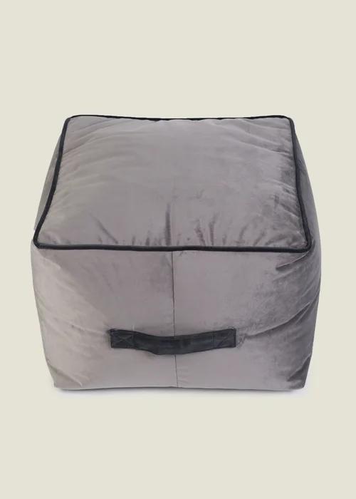 Kaikoo Grey Velvet Stool With Black Contrast Piping - One Size Image 2