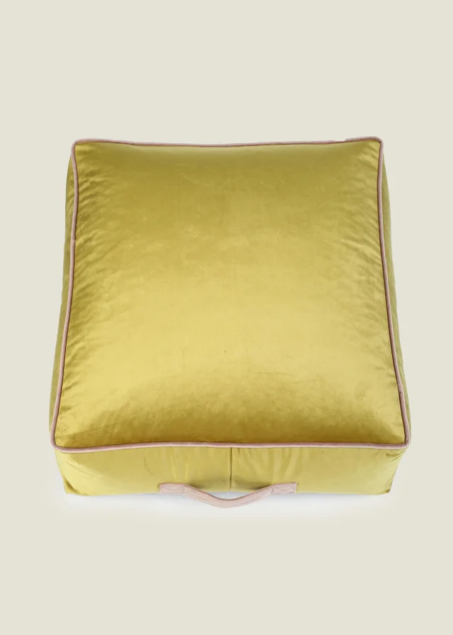 Kaikoo Gold Velvet Stool With Pink Contrast Piping