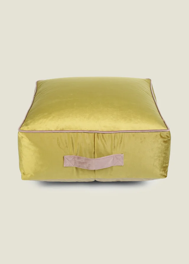 Kaikoo Gold Velvet Stool With Pink Contrast Piping