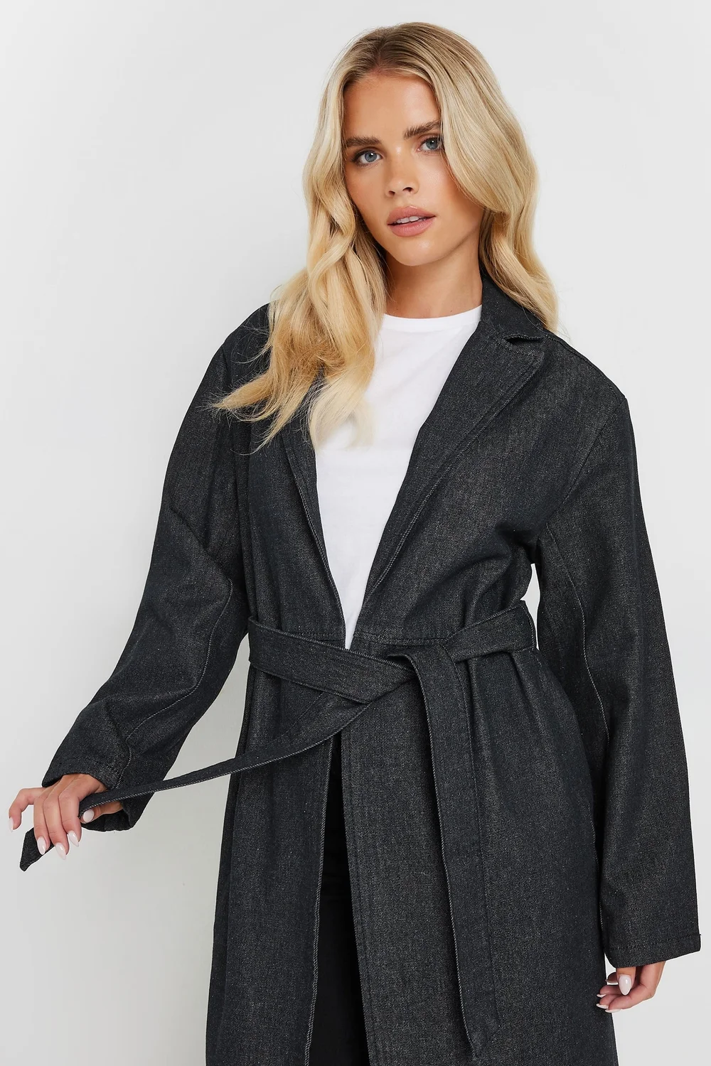 PixieGirl Petite Indigo Blue Denim Belted Trench Coat - 6 Image 5