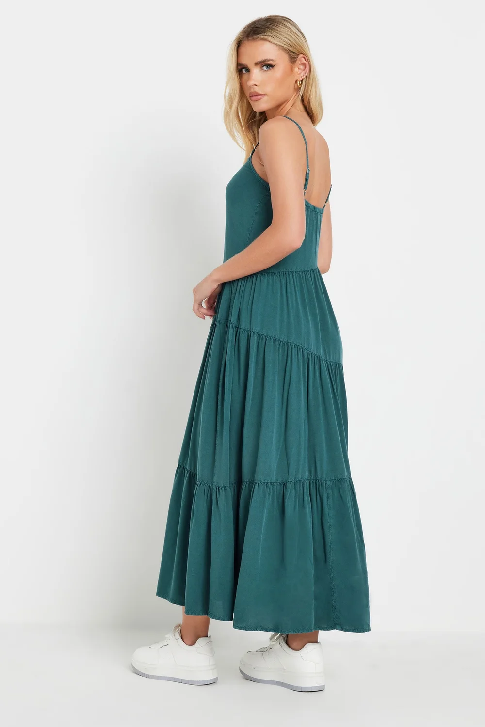 PixieGirl Petite Teal Green Acid Wash Asymmetric Tiered Maxi Dress - 6 Image 5