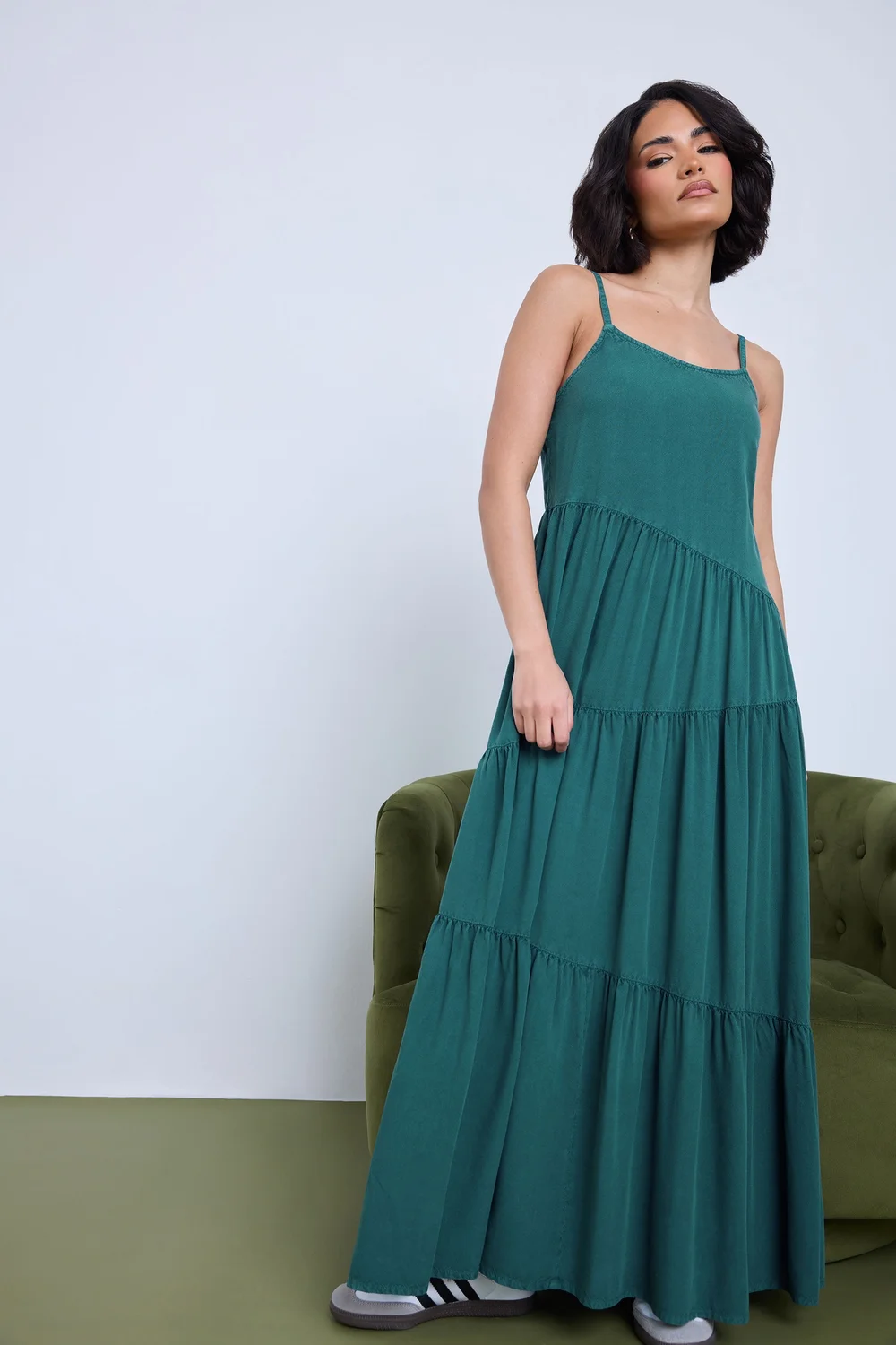 PixieGirl Petite Teal Green Acid Wash Asymmetric Tiered Maxi Dress - 6 Image 2
