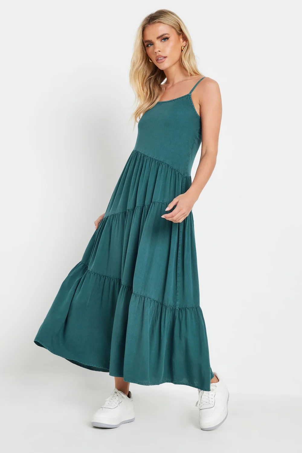 PixieGirl Petite Teal Green Acid Wash Asymmetric Tiered Maxi Dress - 6 Image 3
