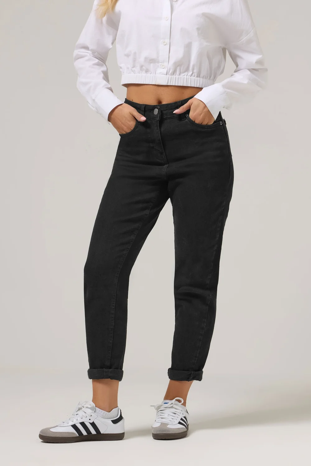 PixieGirl Petite Black Stretch Denim Mom Jeans - 8/L27 Image 2