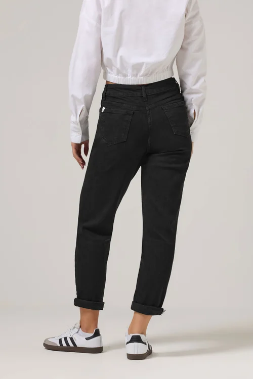 PixieGirl Petite Black Stretch Denim Mom Jeans - 8/L27 Image 3