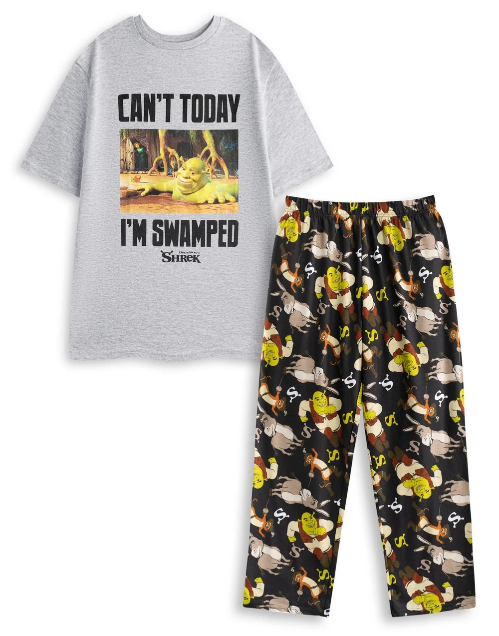 Vanilla Underground Shrek Adults Multicoloured Can't Today I'm Swamped Pyjama Set - Small Image 1