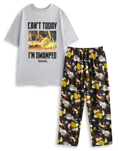 Vanilla Underground Shrek Adults Multicoloured Can't Today I'm Swamped Pyjama Set - Small Image 1