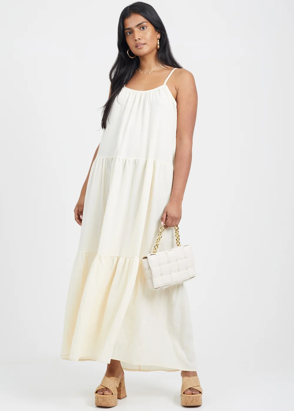 Brave Soul Cream Smock Tiered Midi Dress - XL Image 1
