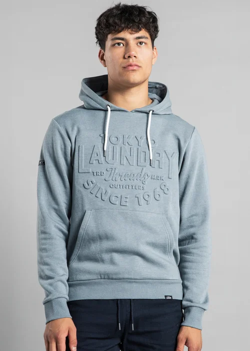 Tokyo Laundry Grey Cotton Blend Embossed Drawstring Hoody - M Image 1
