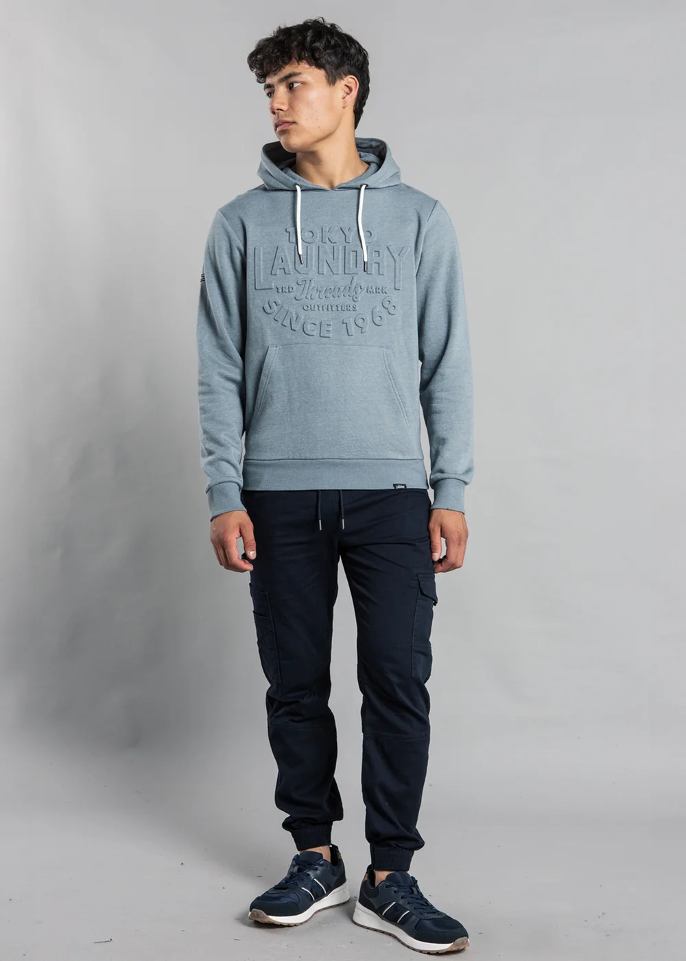 Tokyo Laundry Grey Cotton Blend Embossed Drawstring Hoody - M Image 3