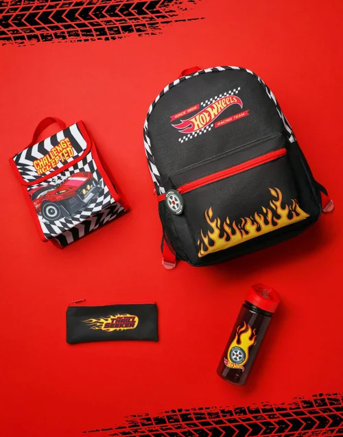 Vanilla Underground Hot Wheels Checkerboard Flame Kids Black 4 Piece Backpack Set - One Size Image 5