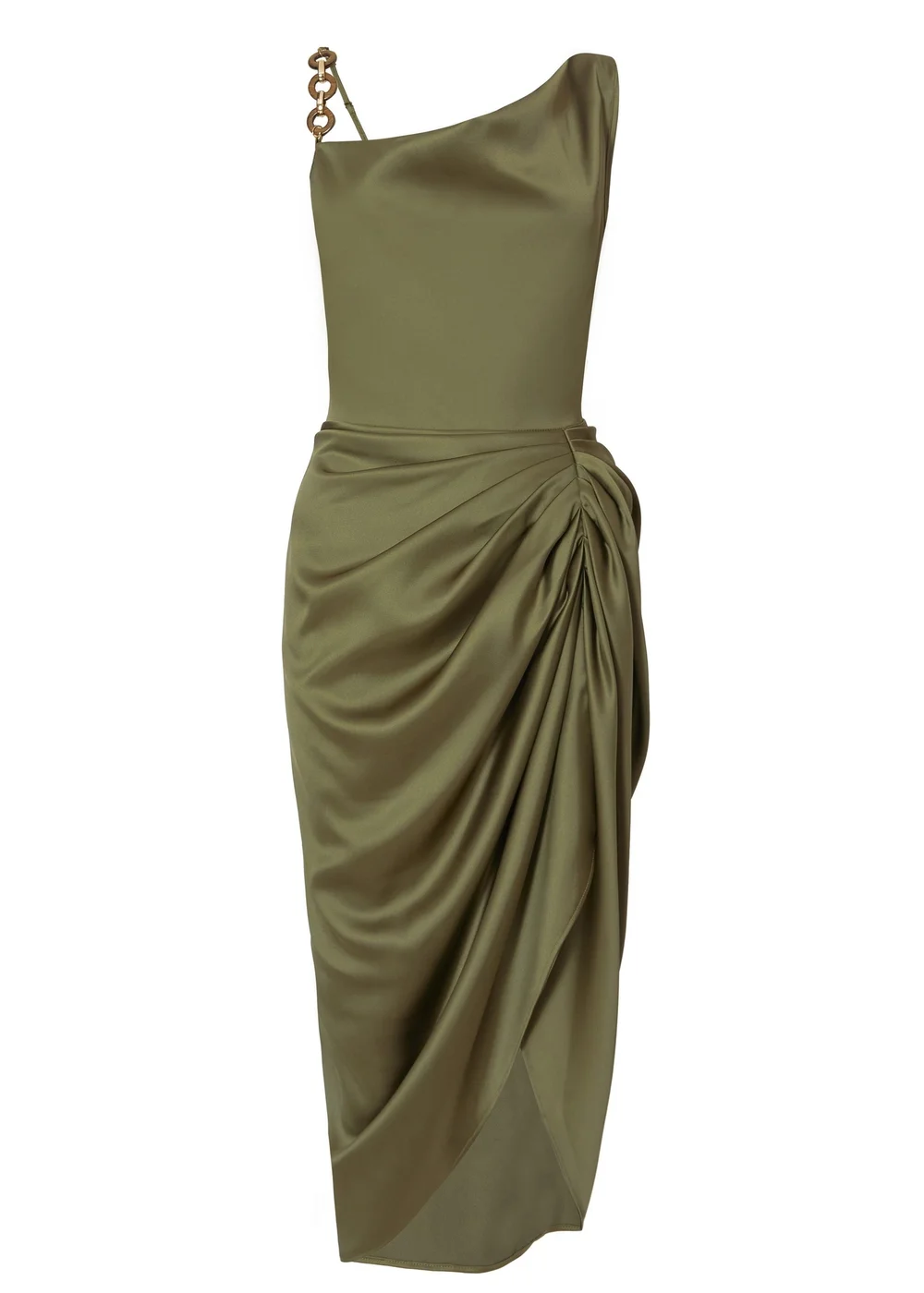 Quiz Khaki Satin Ruched Midi Dress - 6 | Matalan Quiz Khaki Satin Ruched Midi Dress - 6 | Matalan