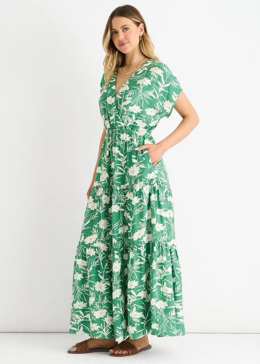 Gini London Green Floral Elastic Waist Maxi Dress - 8 Image 4