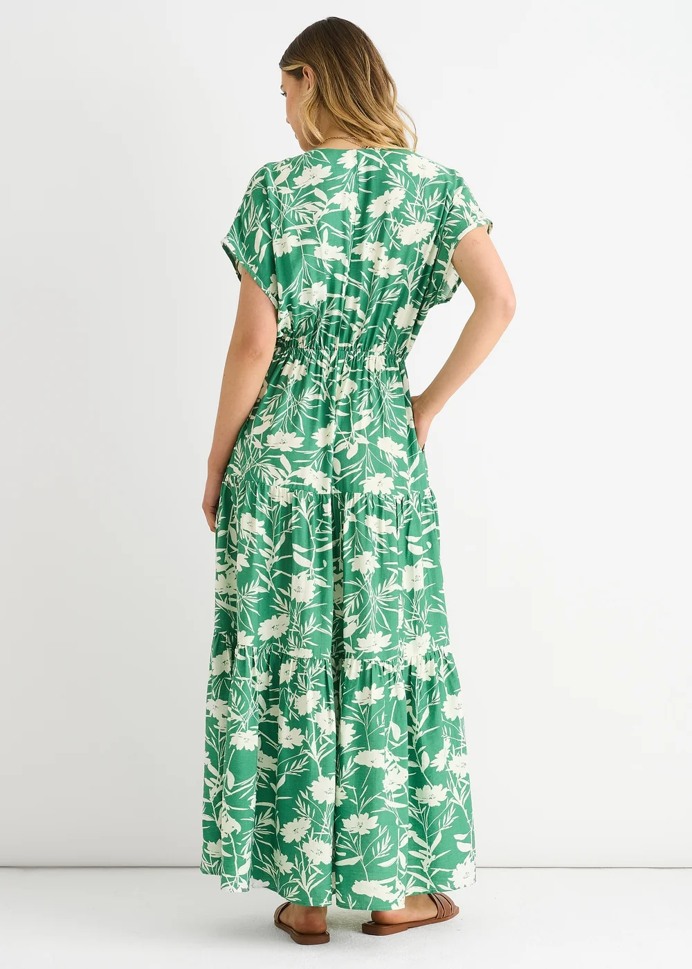 Gini London Green Floral Elastic Waist Maxi Dress - 8 Image 2
