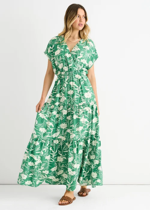 Gini London Green Floral Elastic Waist Maxi Dress - 8 Image 1
