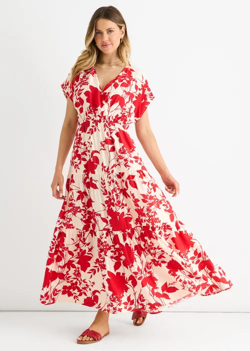 Gini London Red Floral Elastic Waist Maxi Dress - 8 Image 1