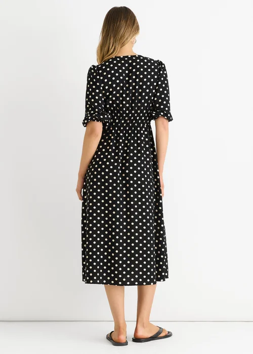 Gini London Black Spot Print Shirred Waist Shift Midi Dress - 8 Image 2
