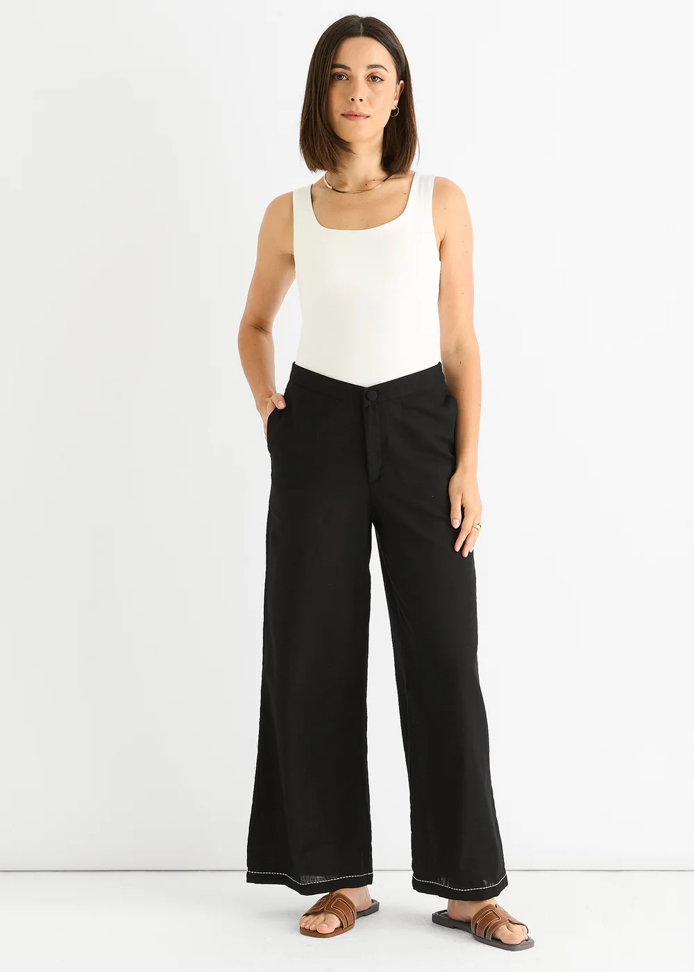 Gini London Black Contrast Embroidery Stitch Detail Trouser - 8 Image 1