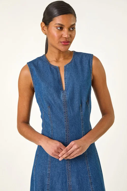 Roman Denim Panel Detail Midi Dress - 16 Image 4