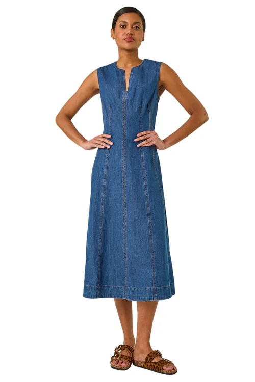 Roman Denim Panel Detail Midi Dress - 16 Image 2