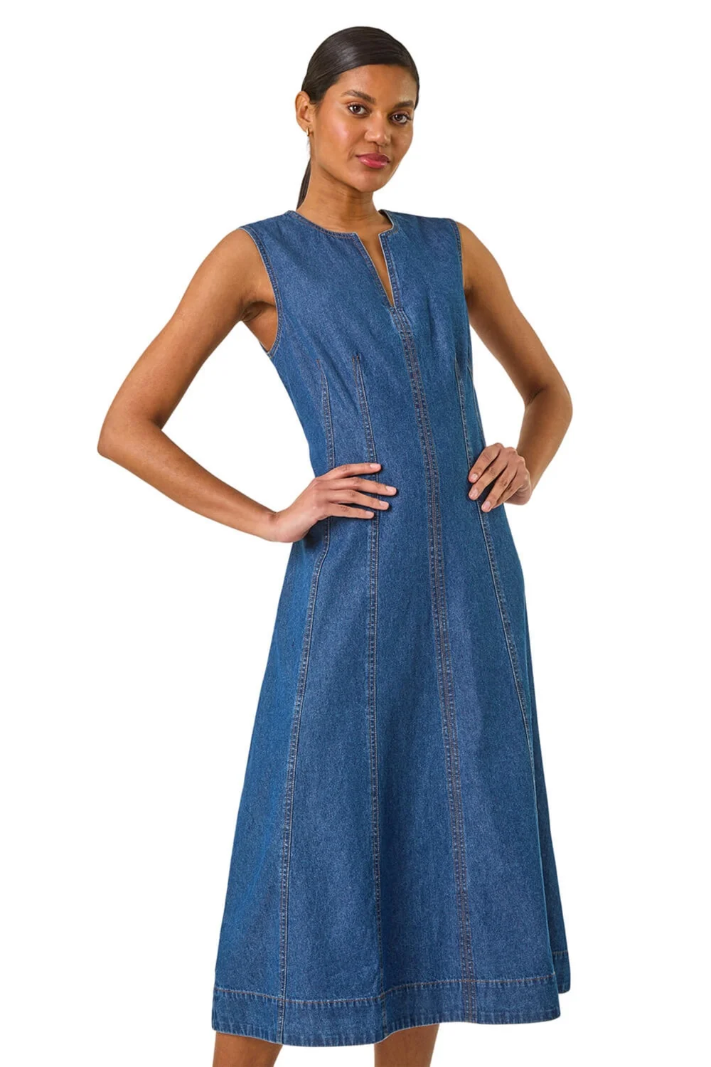 Roman Denim Panel Detail Midi Dress - 16 Image 1