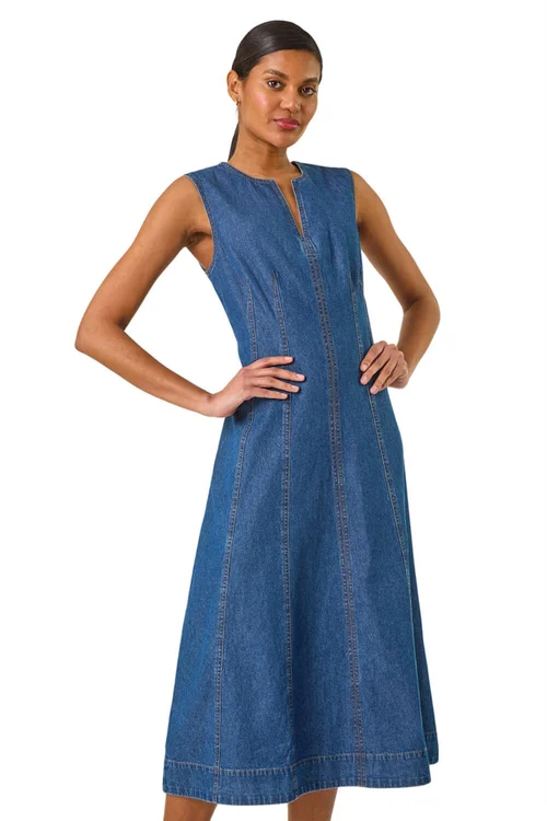 Roman Denim Panel Detail Midi Dress - 16 Image 1