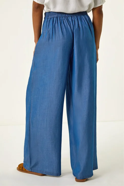 Roman Denim Pleated Full Length Wide Leg Trouser - 16 Image 4
