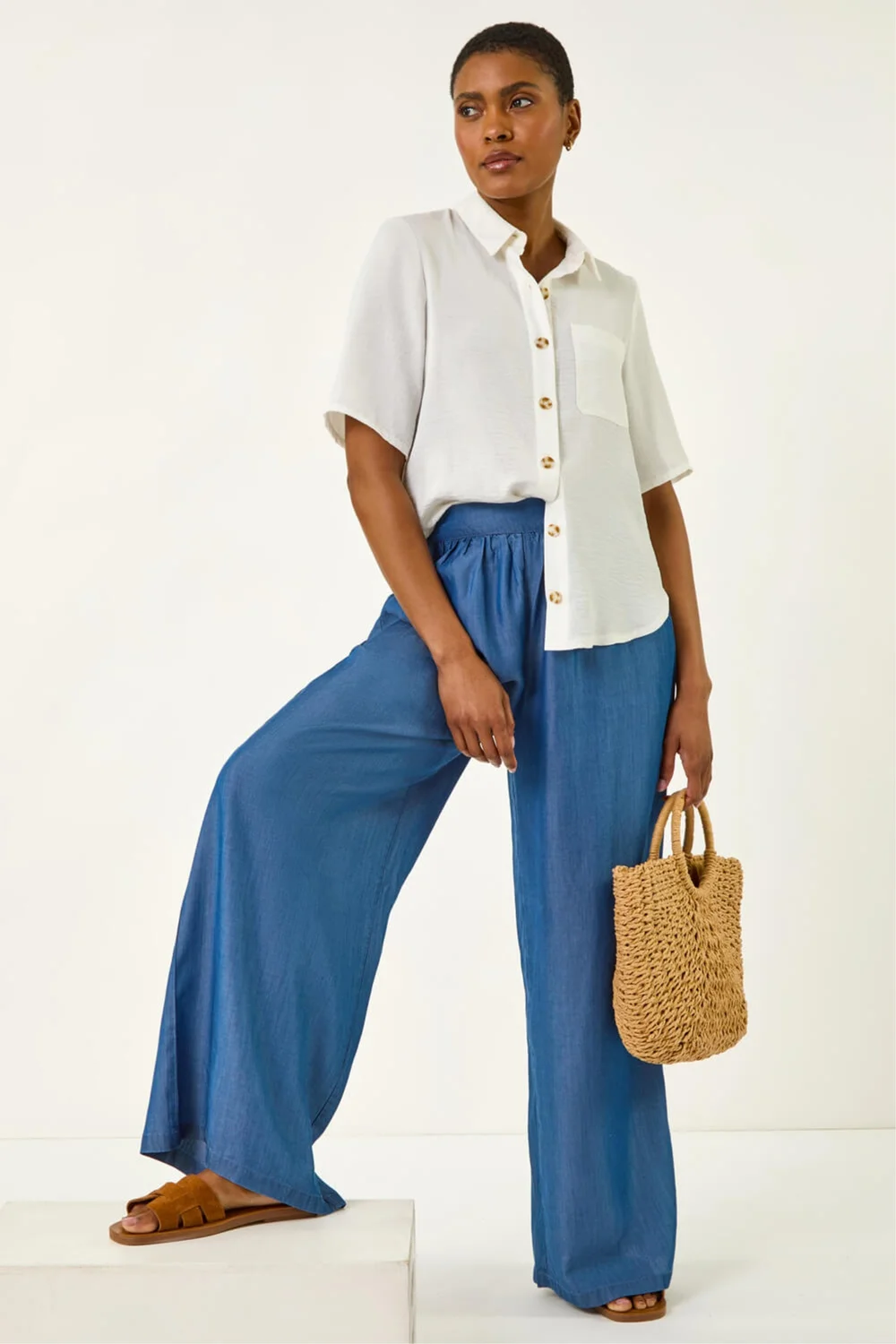 Roman Denim Pleated Full Length Wide Leg Trouser - 16 Image 2