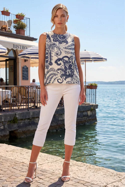Roman Navy Paisley Print Shell Top - 12 Image 2