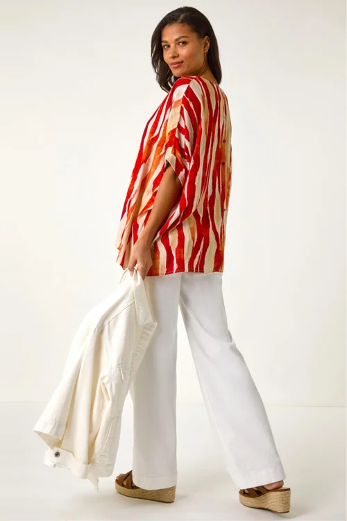 Roman Red Abstract Print Buttoned Tunic Top - 14 Image 4