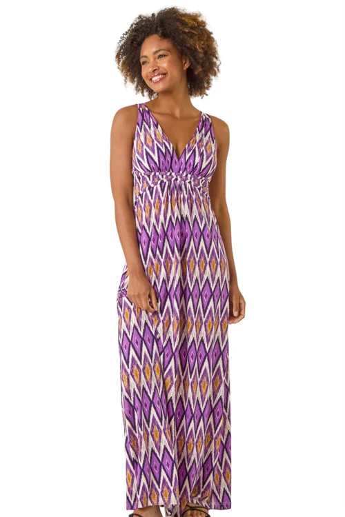 Roman Purple Geometric V-Neck Maxi Dress - 010 Image 1
