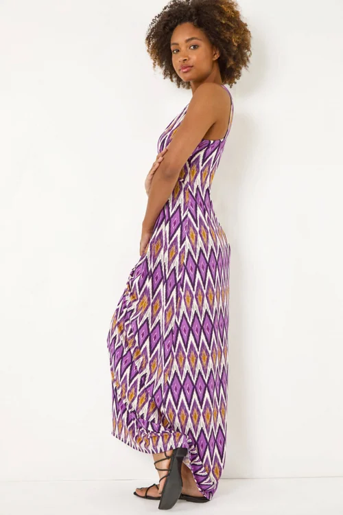 Roman Purple Geometric V-Neck Maxi Dress - 010 Image 2