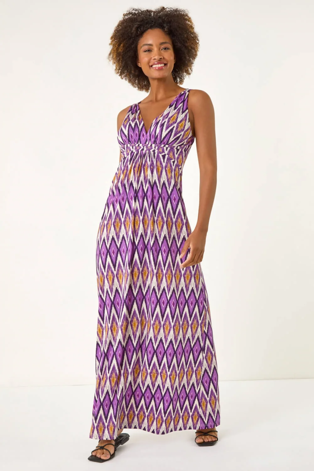 Roman Purple Geometric V-Neck Maxi Dress - 010 Image 4