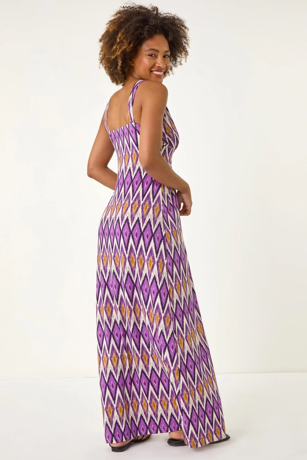Roman Purple Geometric V-Neck Maxi Dress - 010 Image 3