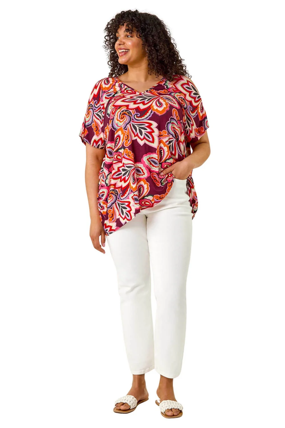 Roman Purple Curve Floral Print Cold Shoulder Top - Size 30-32 Image 2