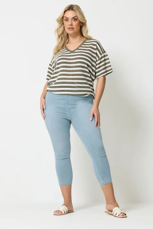 Yours Curve Light Blue Cropped Stretch JENNY Jeggings - 24 Image 2