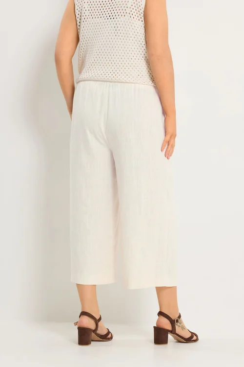 Yours Curve Natural Brown Linen Cropped Trousers - 20 Image 4