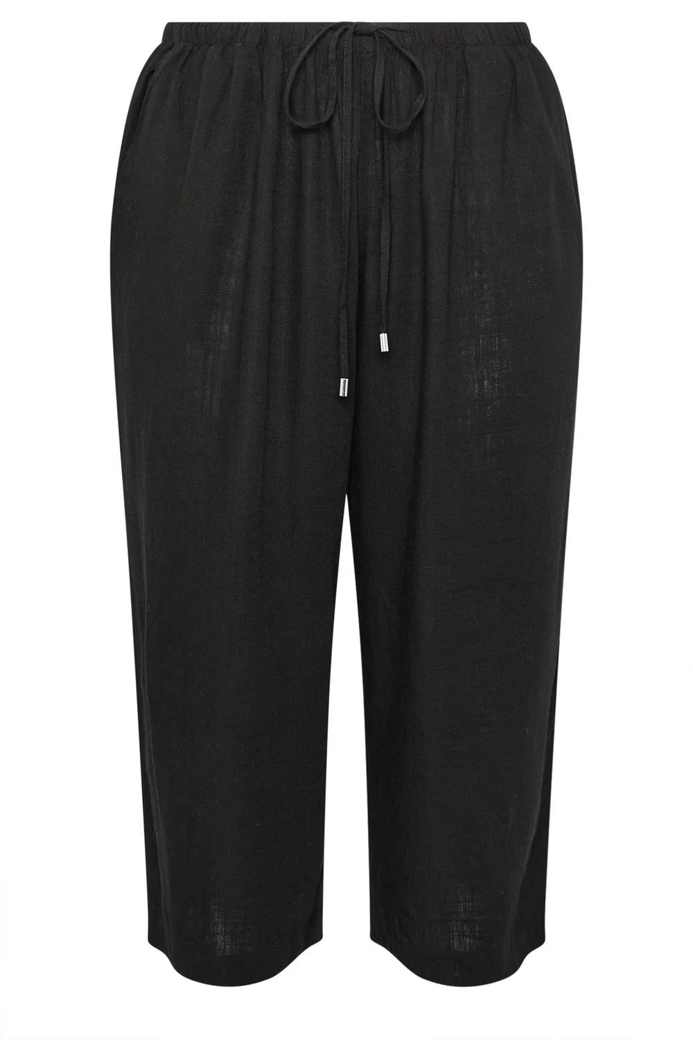 Yours Curve Black Wide Leg Ankle Grazer Linen Trousers - Size 16 Image 2