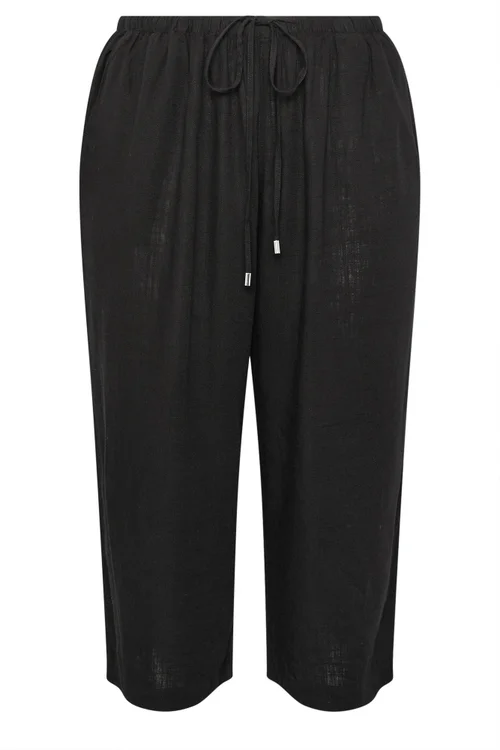 Yours Curve Black Wide Leg Ankle Grazer Linen Trousers - Size 16 Image 2