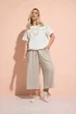 Yours Curve Natural Brown Wide Leg Ankle Grazer Linen Trousers - 30-32 Image 1