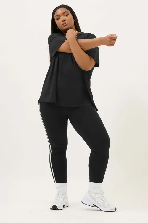 Yours Active Curve Black & White Side Stripe Leggings - 26-28 Image 2