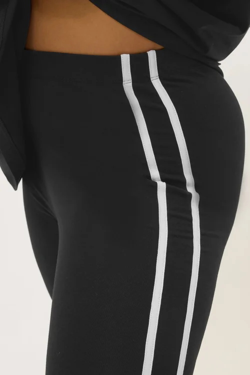 Yours Active Curve Black & White Side Stripe Leggings - 26-28 Image 4