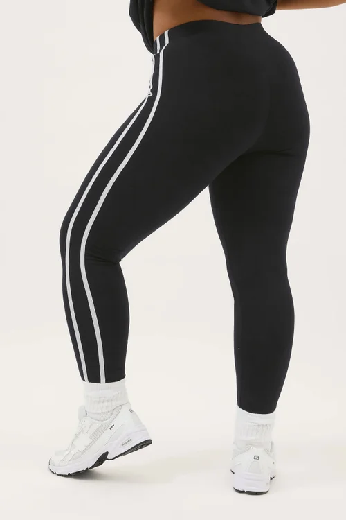 Yours Active Curve Black & White Side Stripe Leggings - 26-28 Image 1