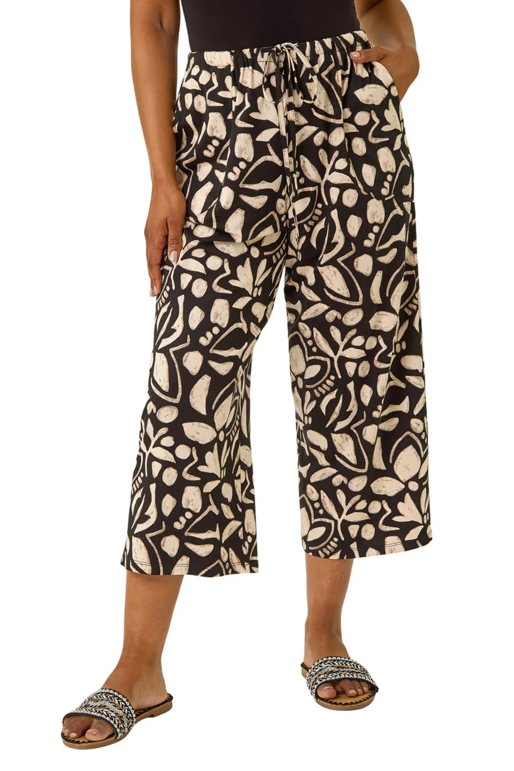 Roman Black Petite Abstract Stretch Trouser - 12 Image 1