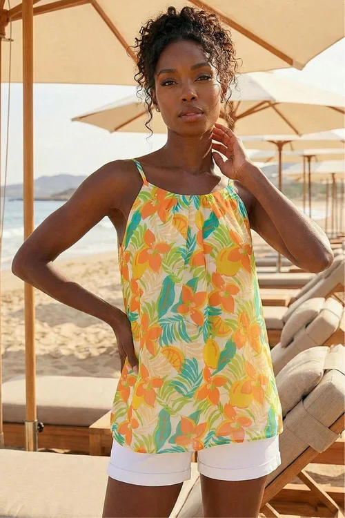 Roman Orange Chiffon Lemon Print Cami Top - 12 Image 1