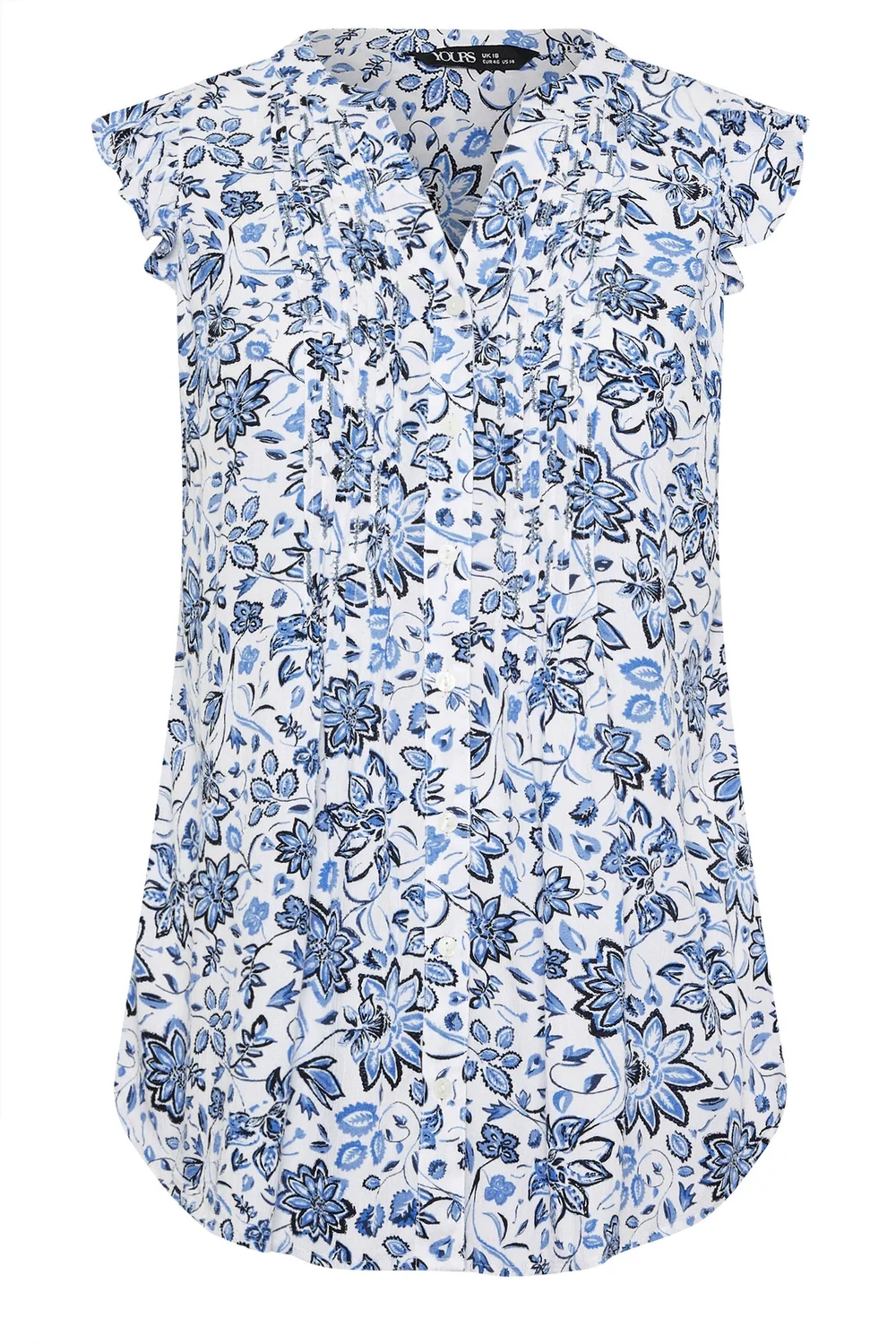 YOURS Curve Blue Floral Sleeveless Pintuck Blouse - 18 Image 5