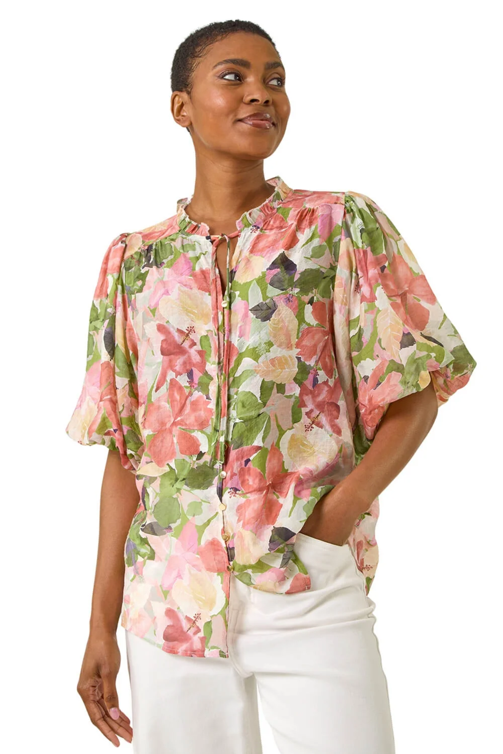 Roman Pink Floral Gathered Blouse - 18 Image 1