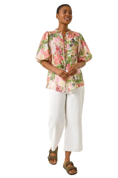 Roman Pink Floral Gathered Blouse - 18 Image 2